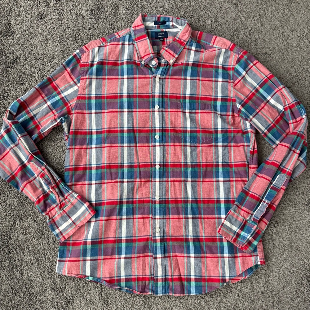 Plaid Button-Down Shirt - Red and Blue
